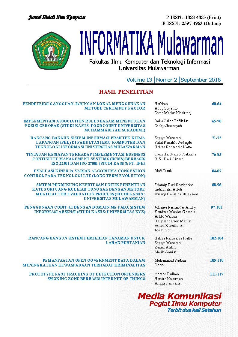 Informatika Mulawarman : Jurnal Ilmiah Ilmu Komputer Vol 13 Issue 2 September 2018